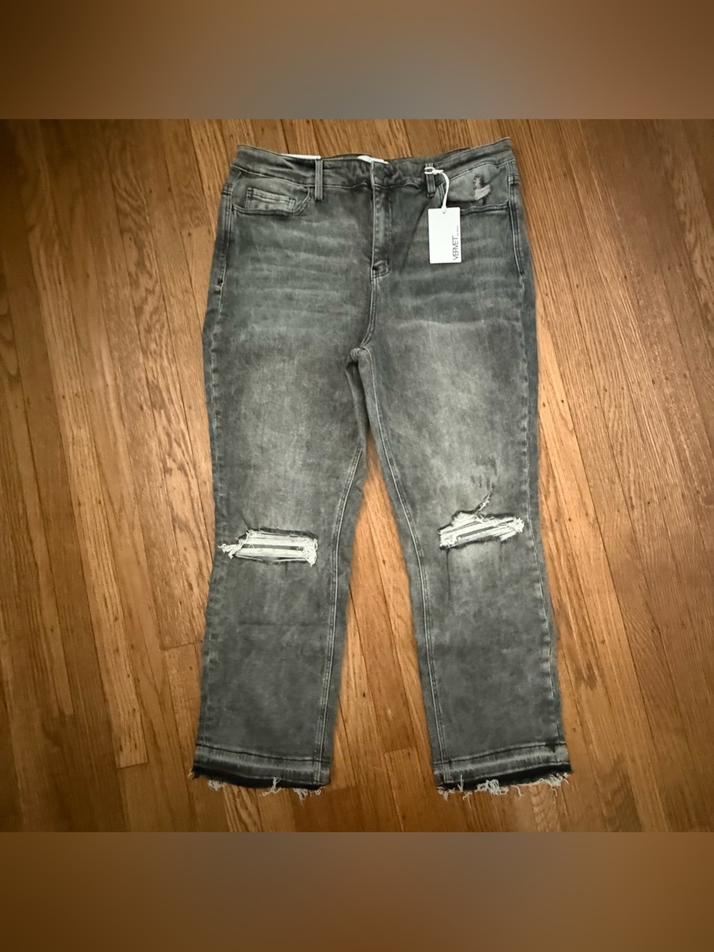 NWT Vervet Jeanne High-Rise Stretch Slim Straight Gray Distressed size 16